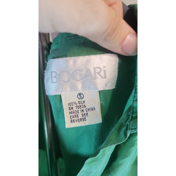 Bogari 100% Silk Button Down Shirt Green Long Sleeve Pockets Small Vintage Y2K - Picture 2 of 9